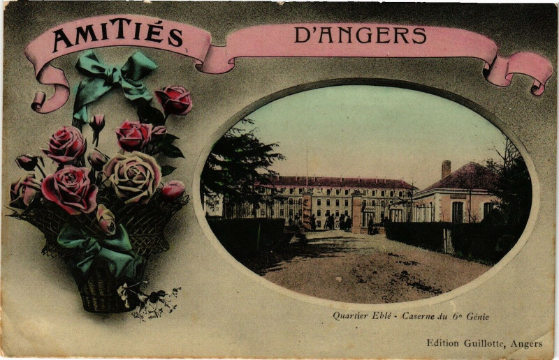 Carte postale ancienne Amities d'Angers - Quartier Eble - Caserne-du 6. Genie à Angers
