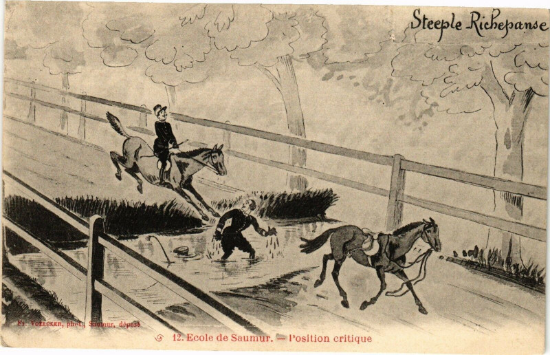 Carte postale ancienne Ecole de Saumur - l'osition critique à Saumur