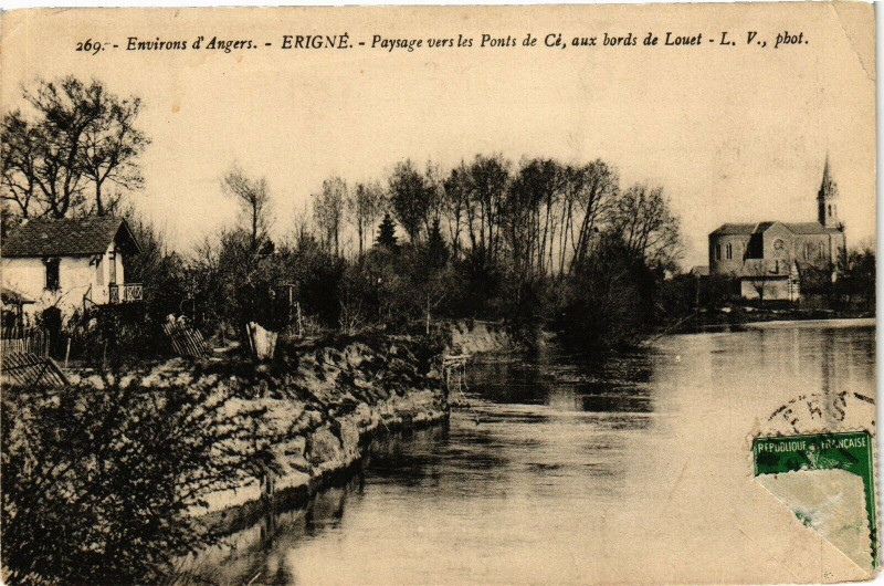 Carte postale ancienne Env. d'Angers - Erigne - Paysage Vers les Ponts-de-Ce aux bords à Angers