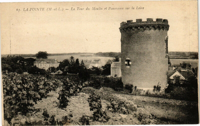 Carte postale ancienne La Pointe - La Tour du Moulin et Panorama sur la Loire à Loiré