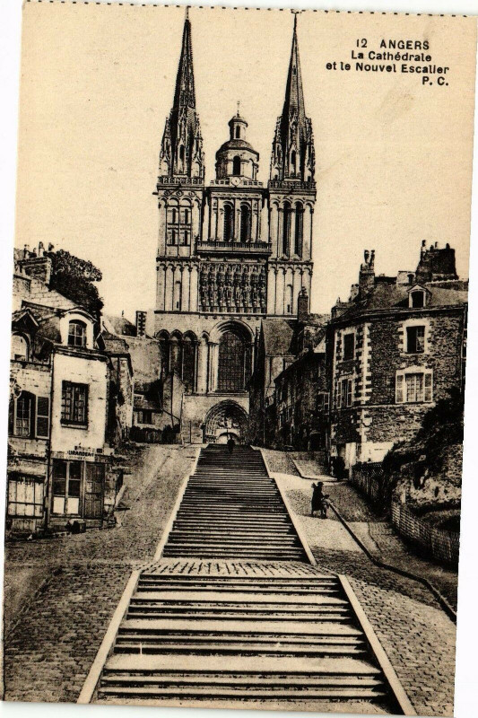 Carte postale ancienne Angers - La Chatedrale et le Nouvel Escalier à Angers