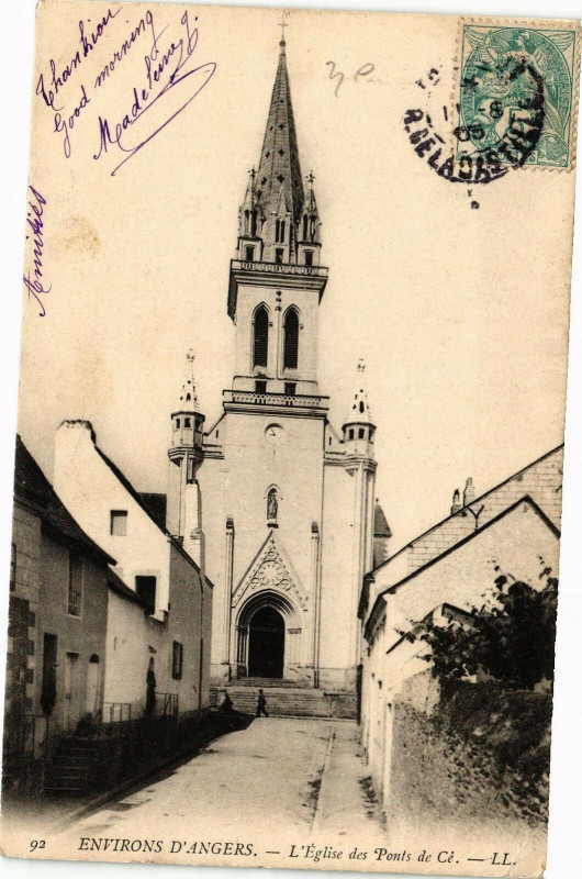 Carte postale ancienne Env. d'Angers - L'Eglise des Ponts-de-Ce à Angers