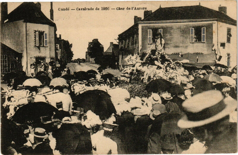Carte postale ancienne Cande- Cavalcade de 1906 - Char de l'Aurore à Candé