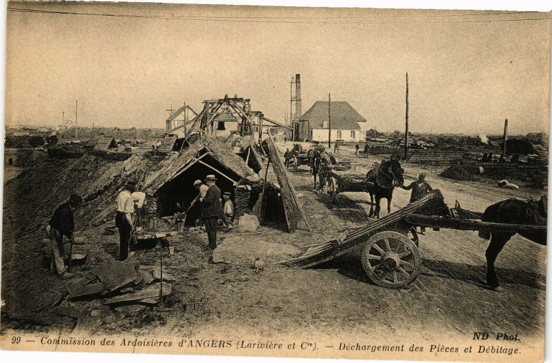 Carte postale ancienne Commiss. des Ardoisieres d'Angers (Lariviere et C) Dechargement.. à Angers