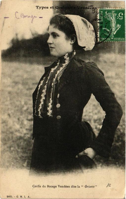 Carte postale ancienne Coiffe du Bocage Vendéen dite le Grisette - Folklore - Type