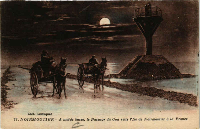 Carte postale ancienne Ile-de-Noirmoutier - A Marée Basse - Le Passage du Goa
