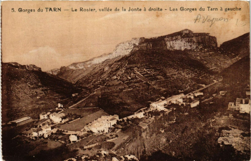 Carte postale ancienne Gorges du Tarn - Le Rosier - Vallée de la Jonte a droite