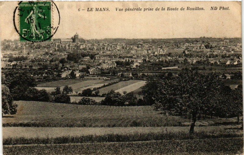 Carte postale ancienne Le Mans - Vue générale prise de la Route de Rouillon