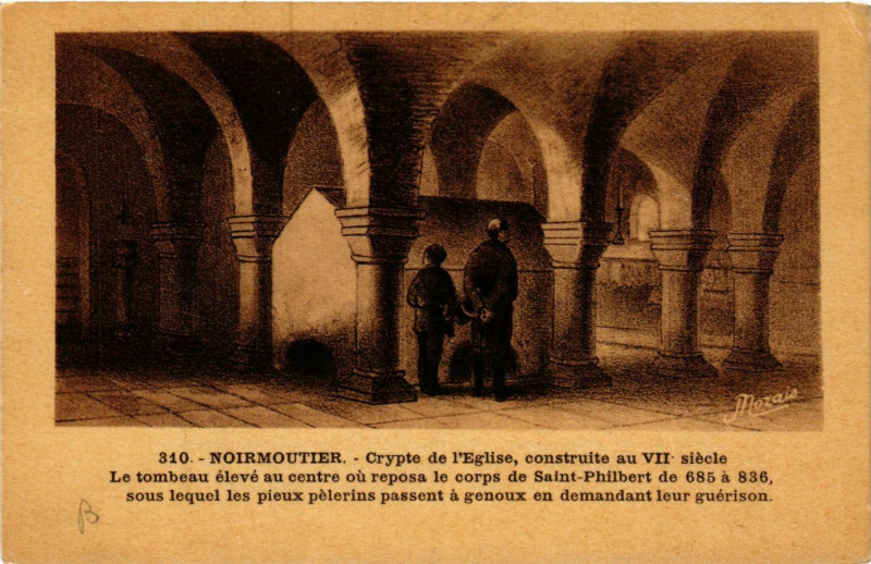 Carte postale ancienne Ile-de-Noirmoutier - Crypte de Eglise