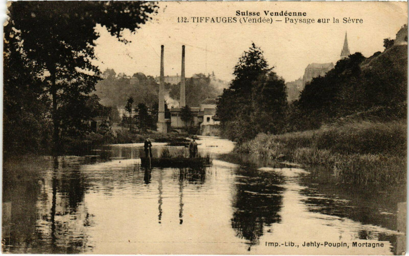 Carte postale ancienne Tiffauges - Paysage sur la Sevre à Tiffauges