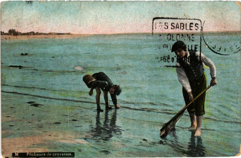 Carte postale ancienne Pecheurs de crevettes