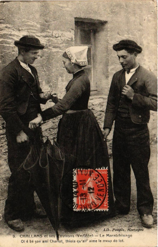 Carte postale ancienne Challans et ses Env. Le Maraichinage Ol e be son ami Charlot à Challans