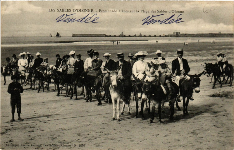 Carte postale ancienne Les Sables d'Olonne - promenade a anes sur le Plage des Sable-... aux Sables-d'Olonne