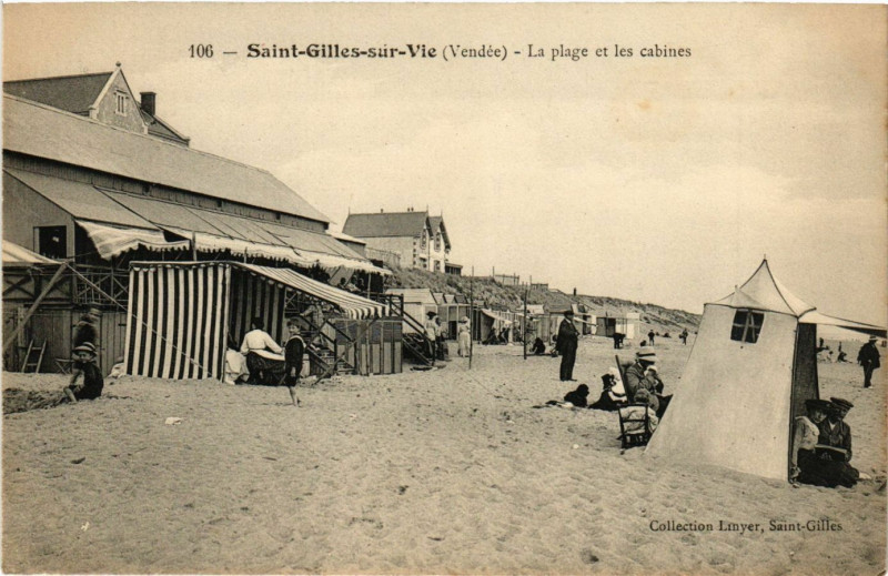Carte postale ancienne Saint-Gilles-sur-Vie - La plage et les cabines