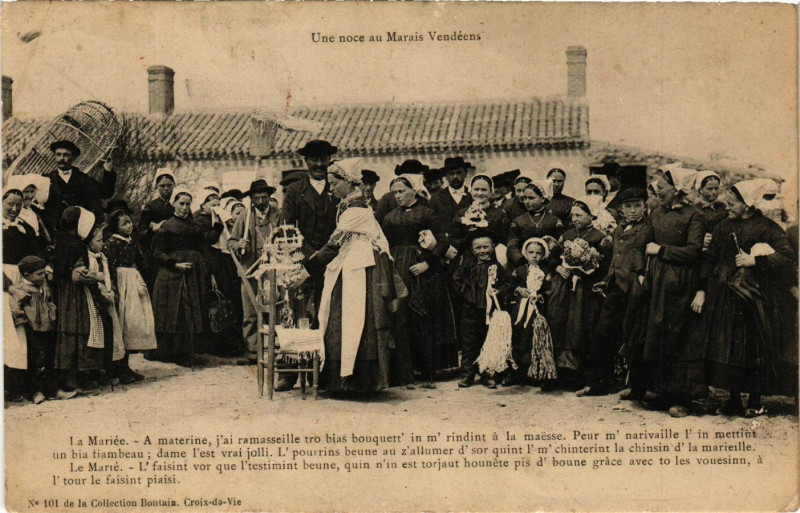 Carte postale ancienne Une noce au Marais Vendées - La Mariere