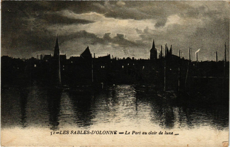 Carte postale ancienne Les Sables-d'Olonne - Le Port au claire de lune aux Sables-d'Olonne