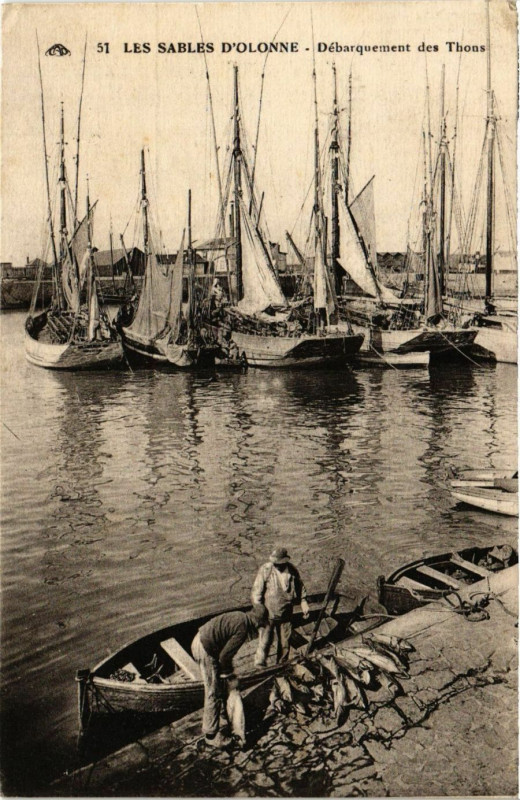 Carte postale ancienne Les Sables-d'Olonne - Debarquement des Thons aux Sables-d'Olonne