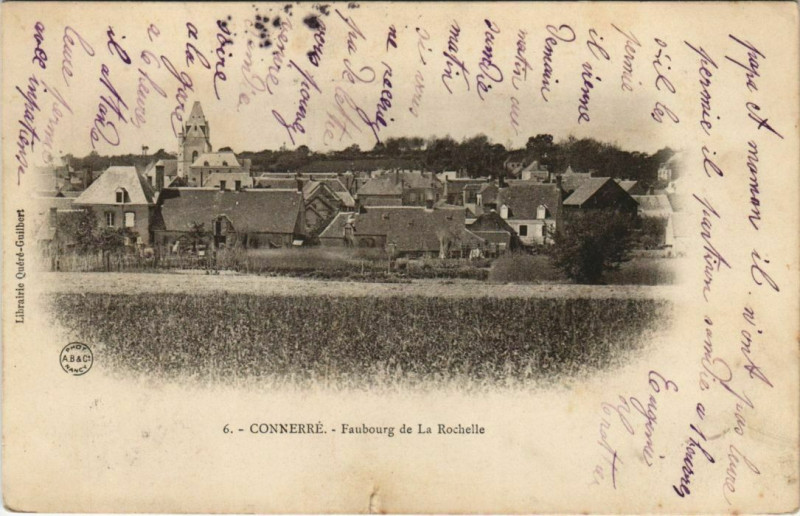 Carte postale ancienne Connerre Faubourg de la Rochelle à Connerré