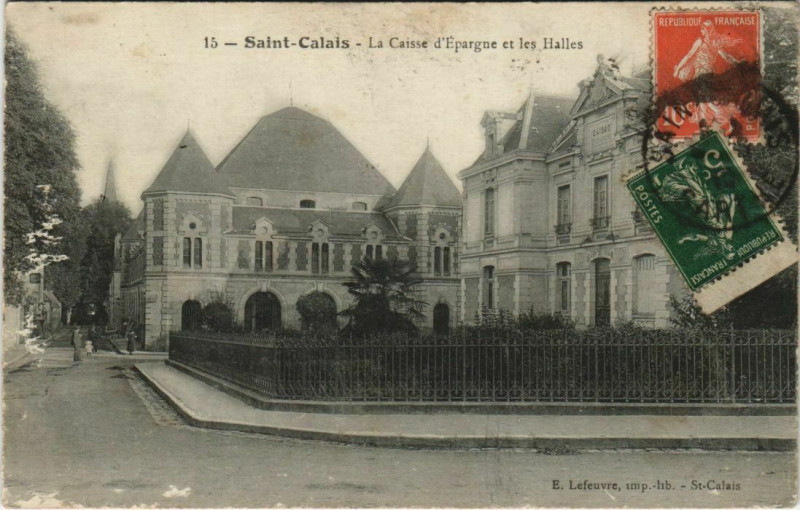 Carte postale ancienne Saint-Calais La Caisse d'Epargne à Saint-Calais