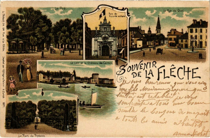 Carte postale ancienne Litho La Fleche - Souvenir