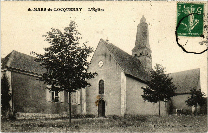 Carte postale ancienne Saint-Mars-de-Locquenay - L'Eglise à Saint-Mars-de-Locquenay