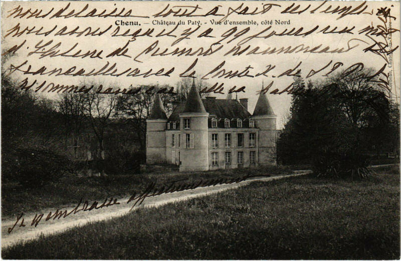 Carte postale ancienne Chenu - Chateau du Paty - Vue ensemble, coté Nord à Chenu