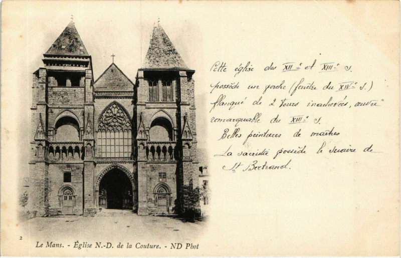 Carte postale ancienne Le Mans Eglise Notre Dame de la Couture au Mans