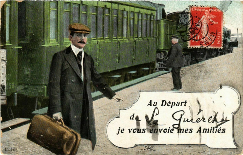 Carte postale ancienne Au Départ de La Guerchy je vous envoie mes Amitiées