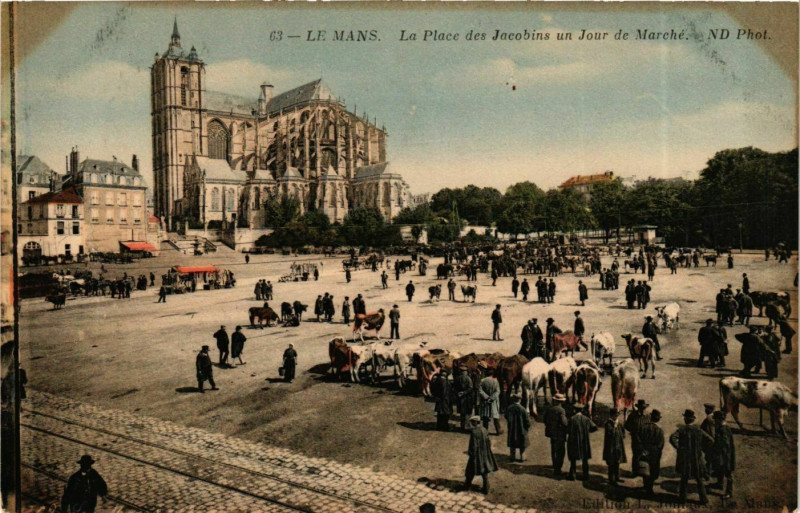 Carte postale ancienne Le Mans La Place des Jacobins un Hour du Marché au Mans