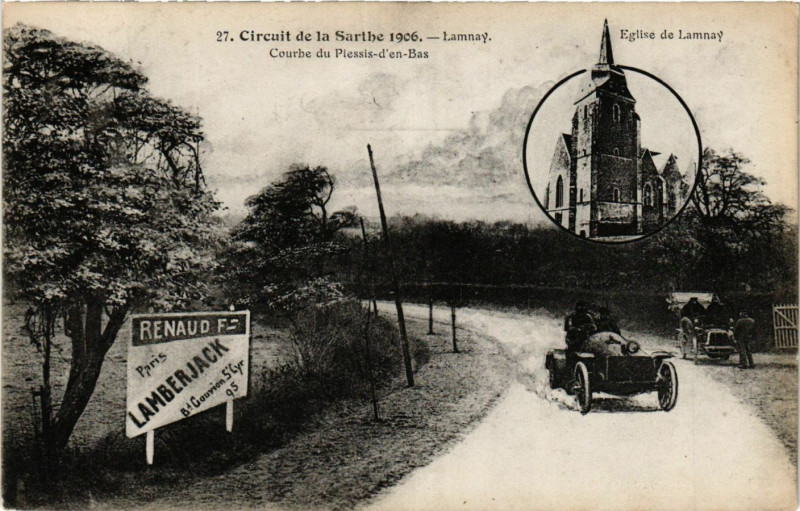 Carte postale ancienne Circuit de la Sarthe 1906 - Lammay Courbe du Plessis-d'en-Bas