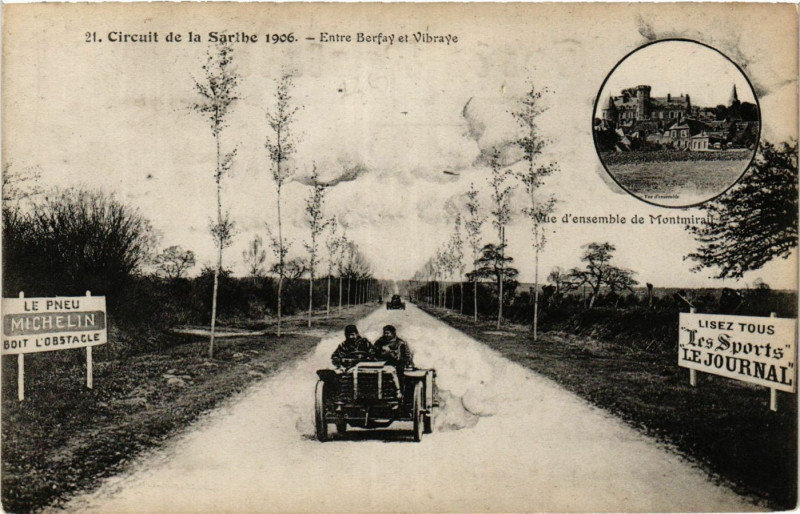 Carte postale ancienne Circuit de la Sarthe 1906 - Entre Berfay et Vibraye à Berfay