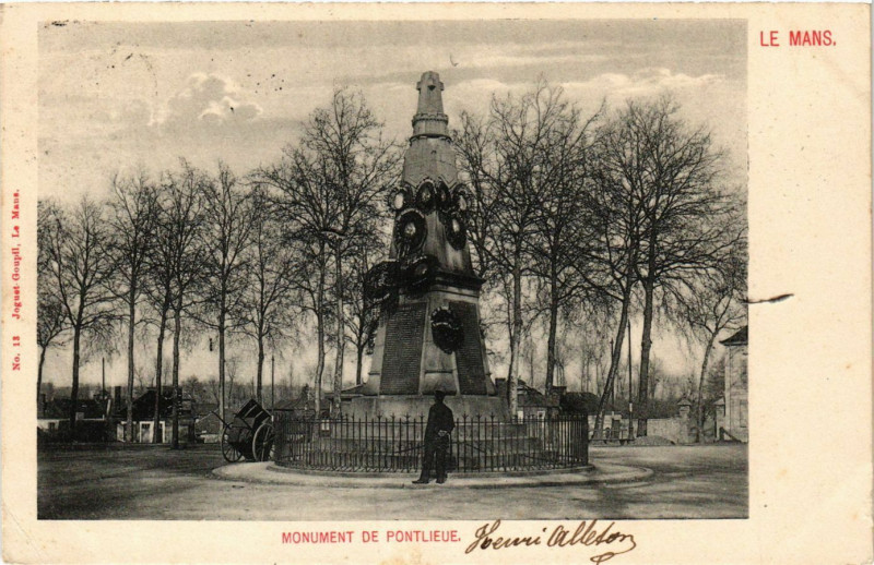 Carte postale ancienne Le Mans - Monument de PONTLIEUe au Mans