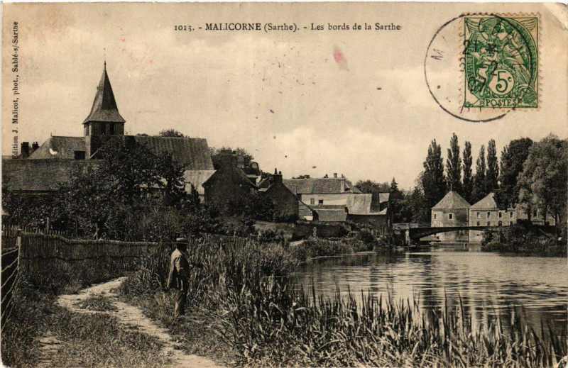 Carte postale ancienne Malicorne - Les bords de la Sarthe