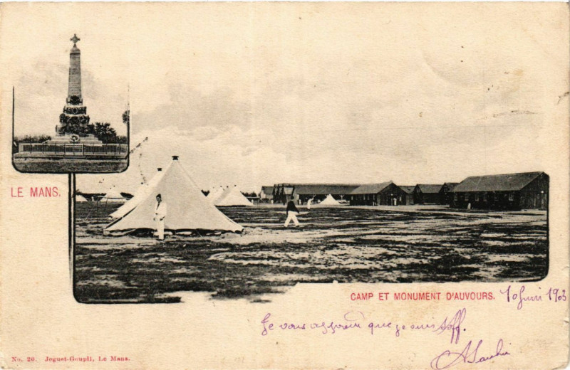 Carte postale ancienne Le Mans Camp et Monument D'Auvours au Mans