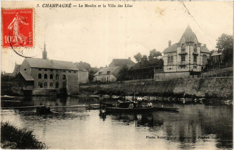Carte postale ancienne Champagne - Le Moulin et la Villa des Lilas à Champagné