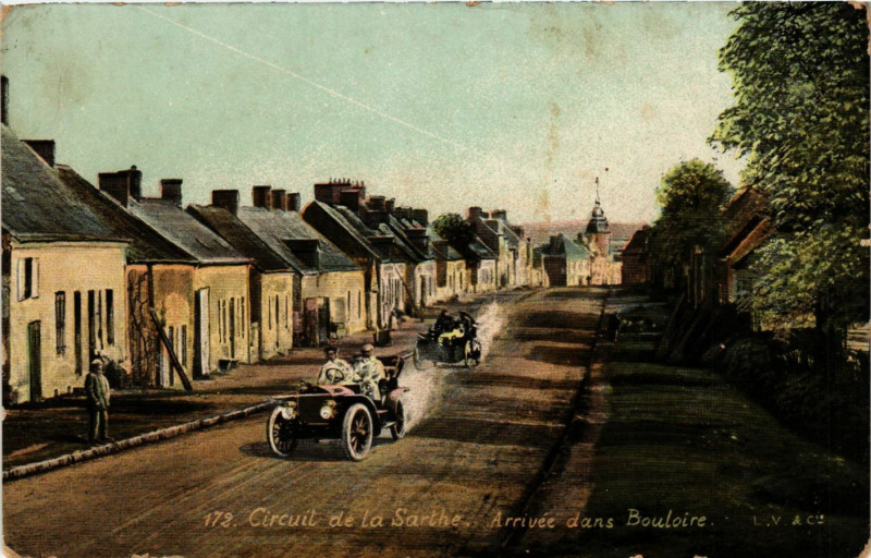 Carte postale ancienne Cirquit de la Sarthe - Arrivée dans Bouloire à Bouloire