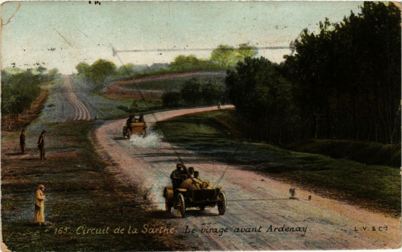 Carte postale ancienne Cirquit de la Sarthe - Le virage avant Ardenay