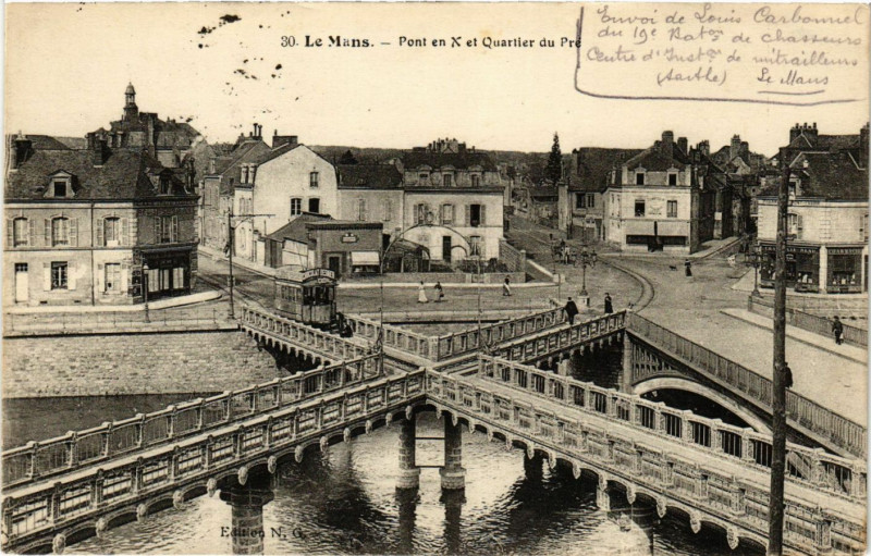 Carte postale ancienne Le Mans - Le Pont en X et Quartier du Pre au Mans