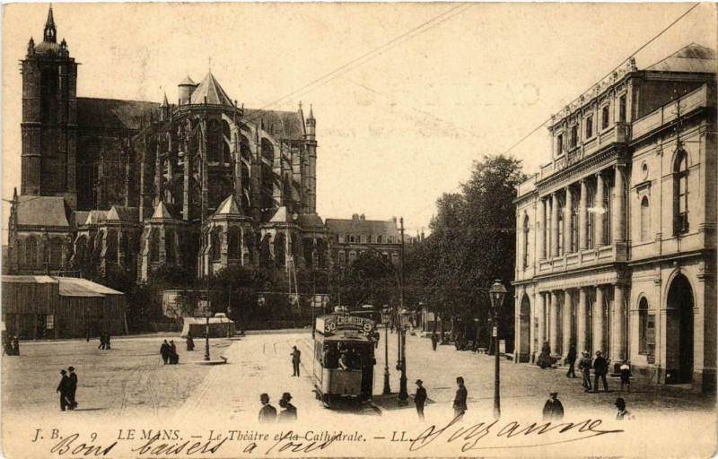 Carte postale ancienne Le Mans - Le Theatre et la Cathedrale au Mans
