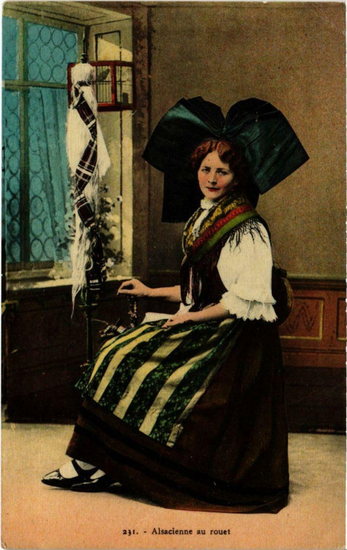 Carte postale ancienne Alsacienne au rouet