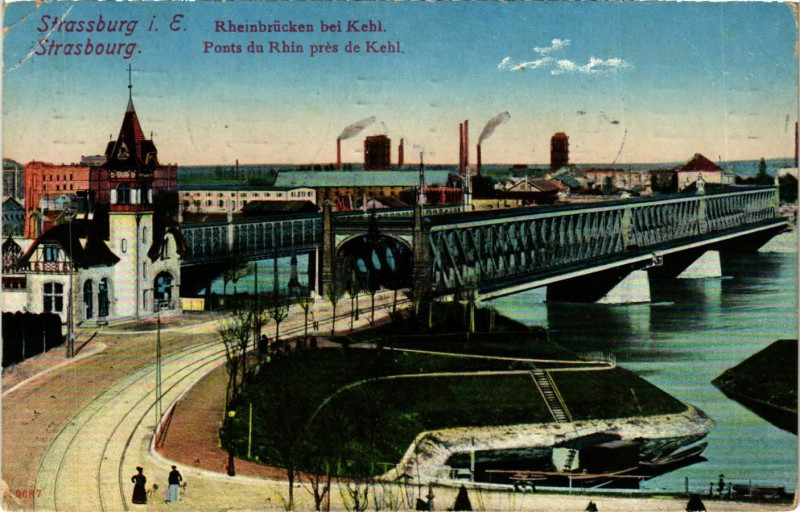 Carte postale ancienne Strasbourg Ponts du Rhin prés de Kehl à Strasbourg