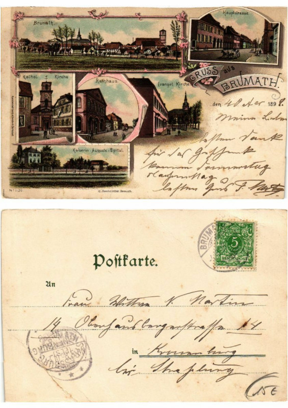 Carte postale ancienne Litho Gruss aus Brumath 1898. Alsace à Brumath