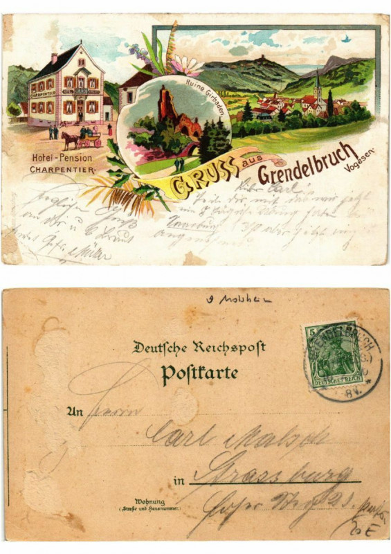 Carte postale ancienne Litho Gruss aus Grendelbruch . Alsace à Grendelbruch