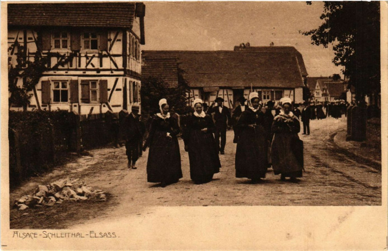 Carte postale ancienne Schleithal - Rue Scene - Folklore - Types à Schleithal