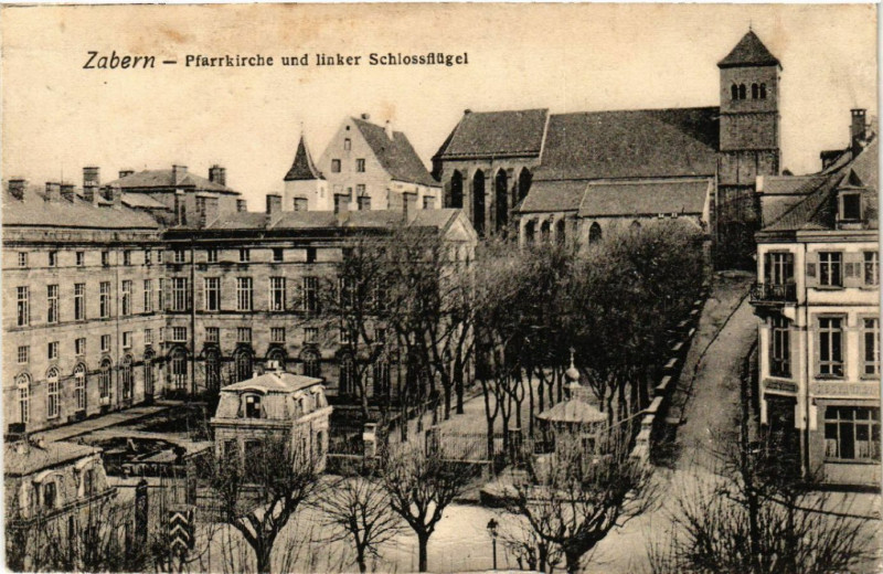 Carte postale ancienne Saverne - Zabern - Pfarrkirche und linker Schlossflugel à Saverne