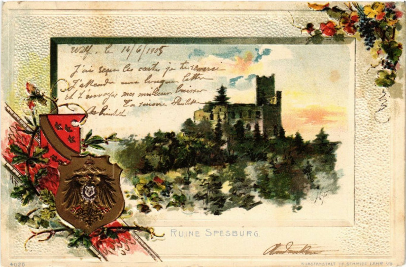 Carte postale ancienne Ruine Spesburg - Litho