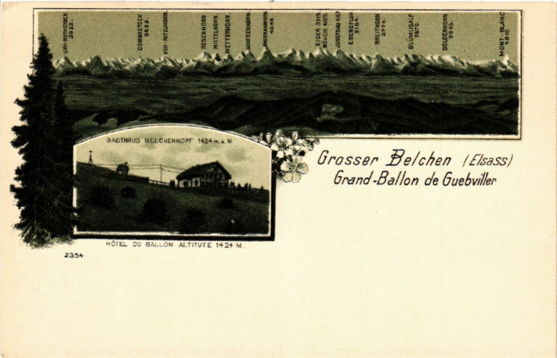 Carte postale ancienne Grosser Belchen - Grand-Ballon de Guebwiller - Litho