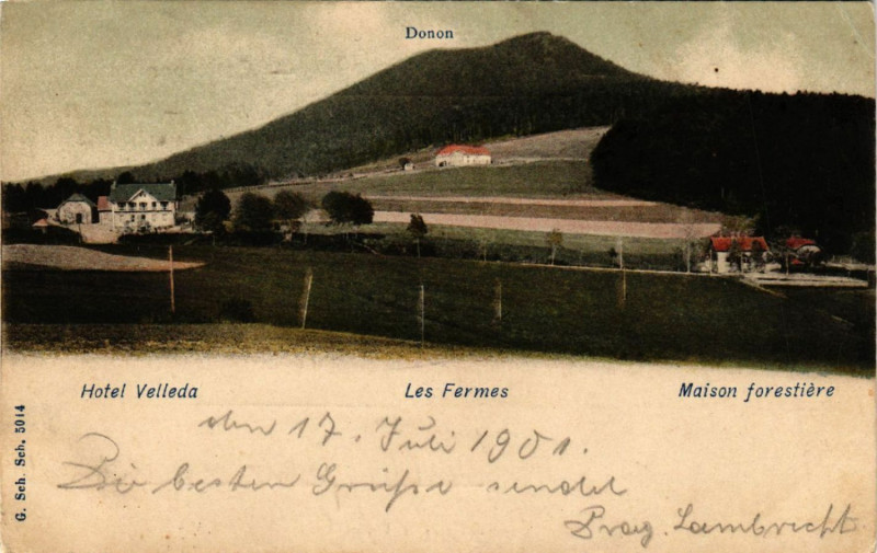 Carte postale ancienne Donon - Hotel Velleda - Les Fermes - Maison Forestiere