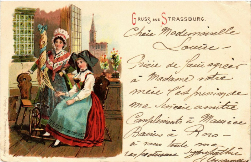 Carte postale ancienne Strasbourg - Strassburg - Litho - Folklore - Types à Strasbourg