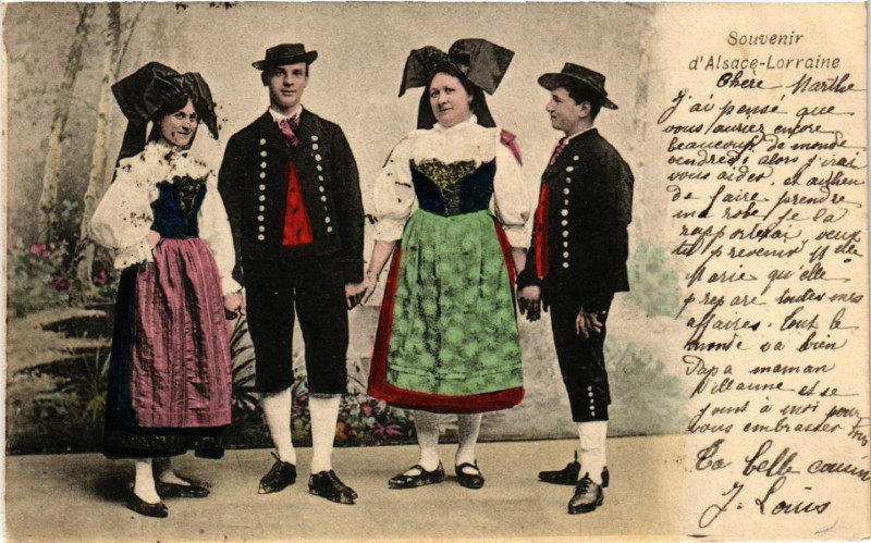 Carte postale ancienne Souvenir d'Alsace-Lorraine - Folklore - Types